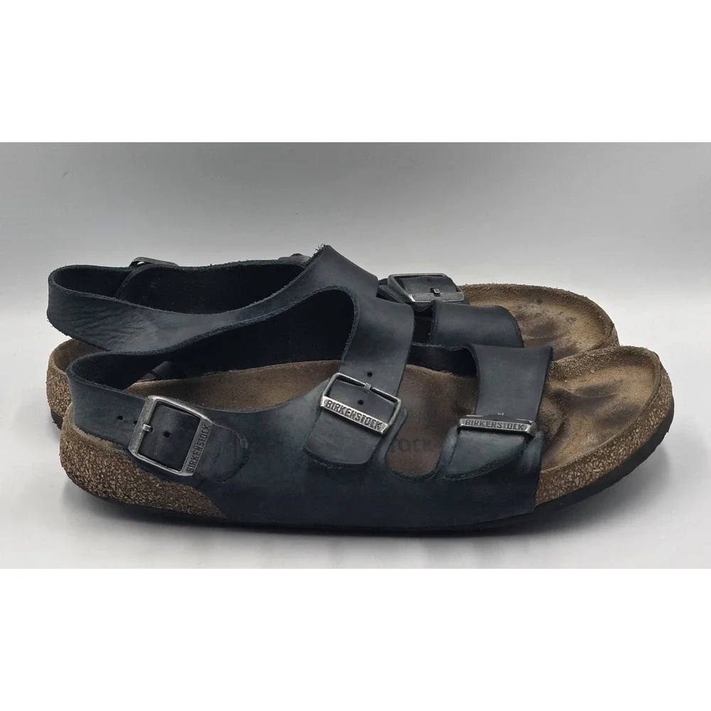 Birkenstock Milano Black Oiled Leather Sandals Men's EU 46 US 13 Adjustable